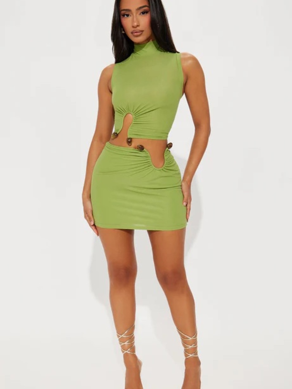 Fashion Nova Lime Green Cut-Out Mock Neck Mini Dress